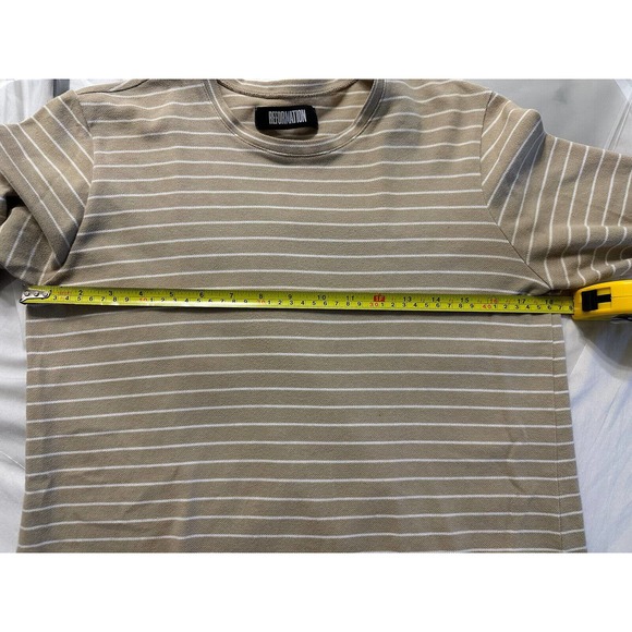 Reformation Crew Neck Shirt Beige White Stripe Long Length Quarter Sleeves Small - Picture 6 of 7